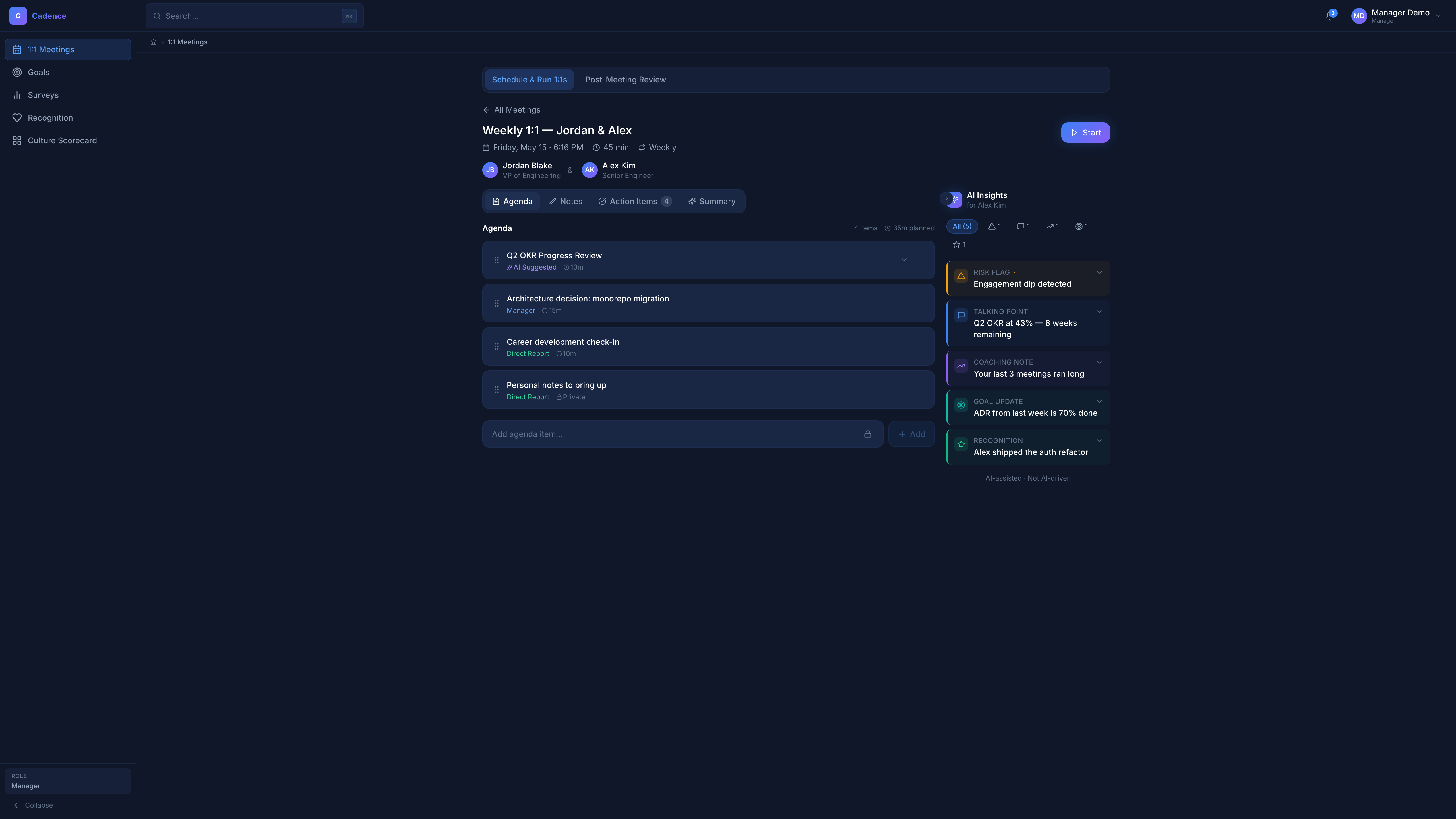 1:1 workspace product screenshot